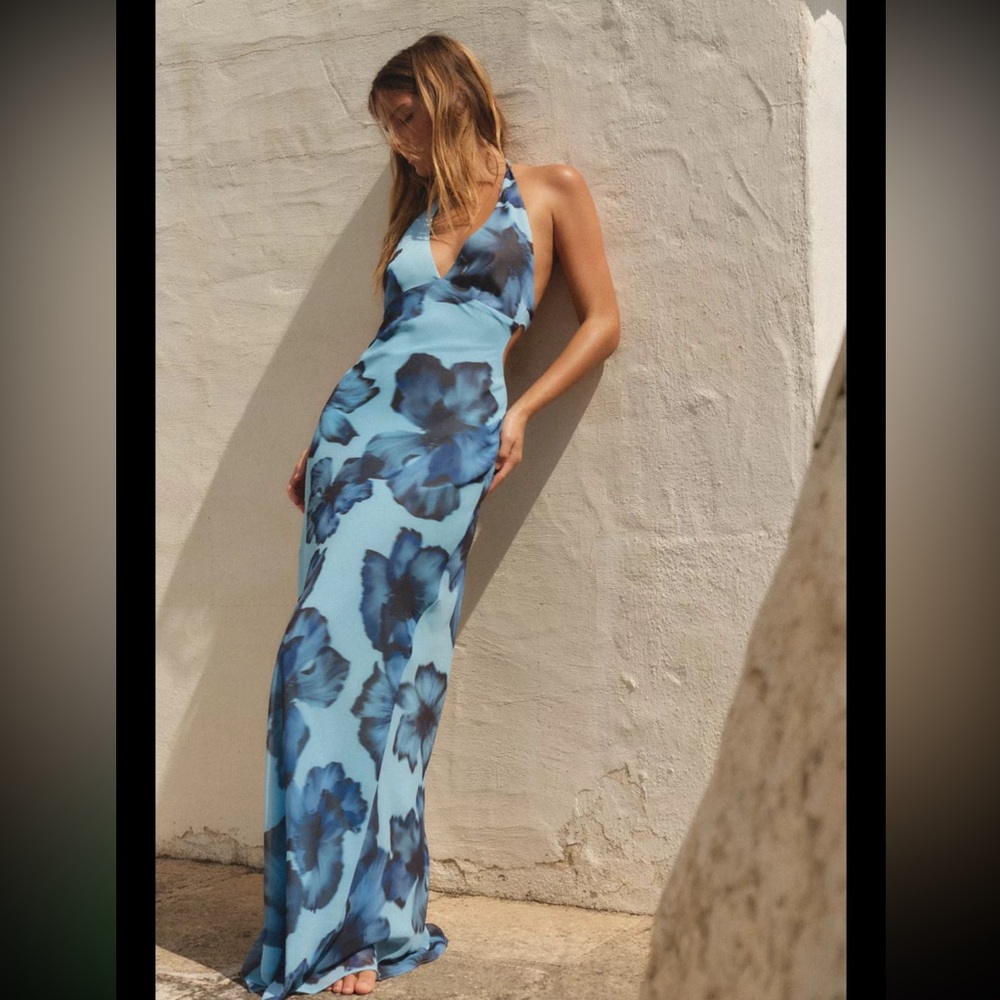 Zara Blue and White Halter Gown